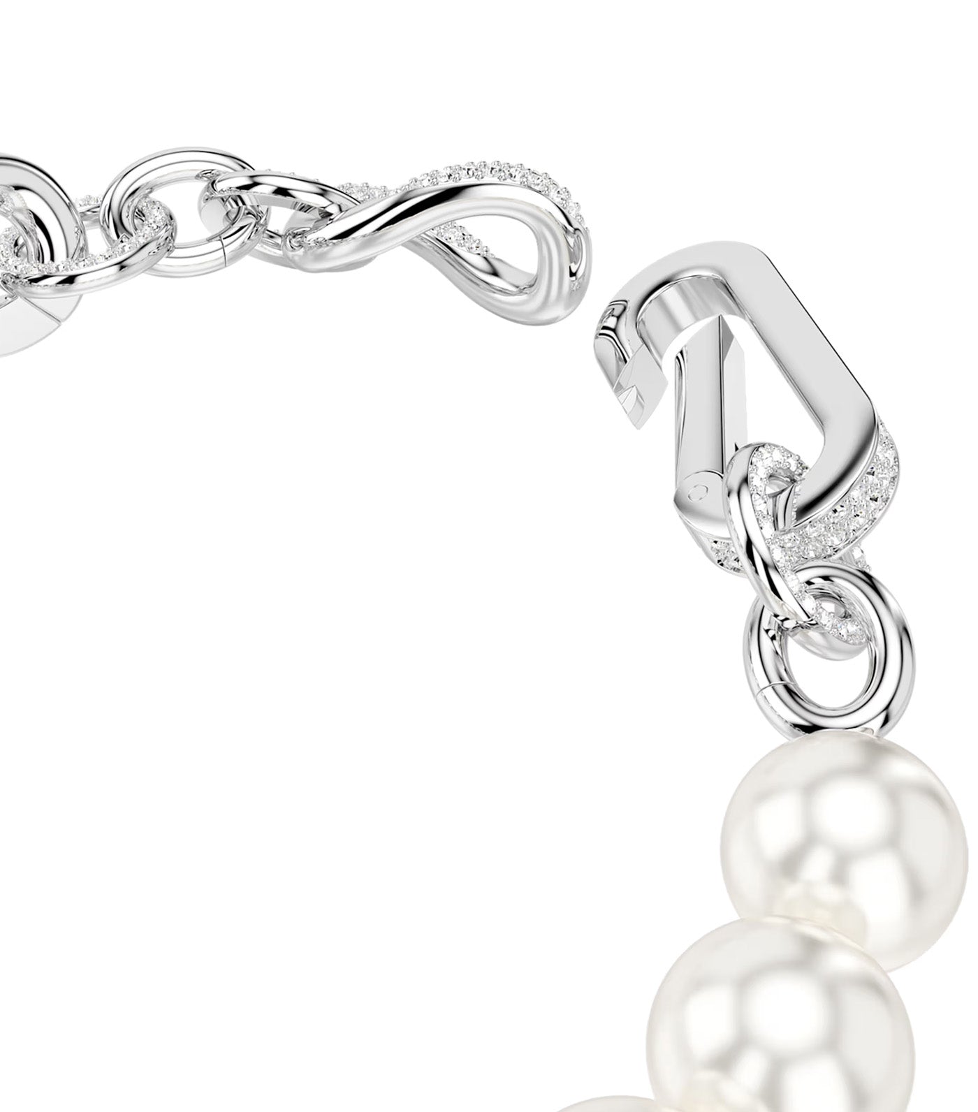 Dextera Bracelet Crystal Pearl, Mixed Links, White, Rhodium Plated White