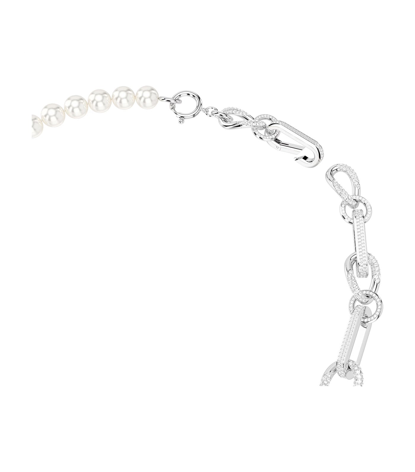 Dextera Necklace Crystal Pearl, Mixed Links, White, Rhodium Plated White