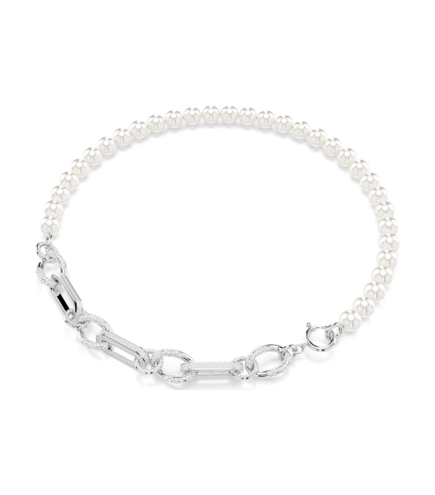 Dextera Necklace Crystal Pearl, Mixed Links, White, Rhodium Plated White