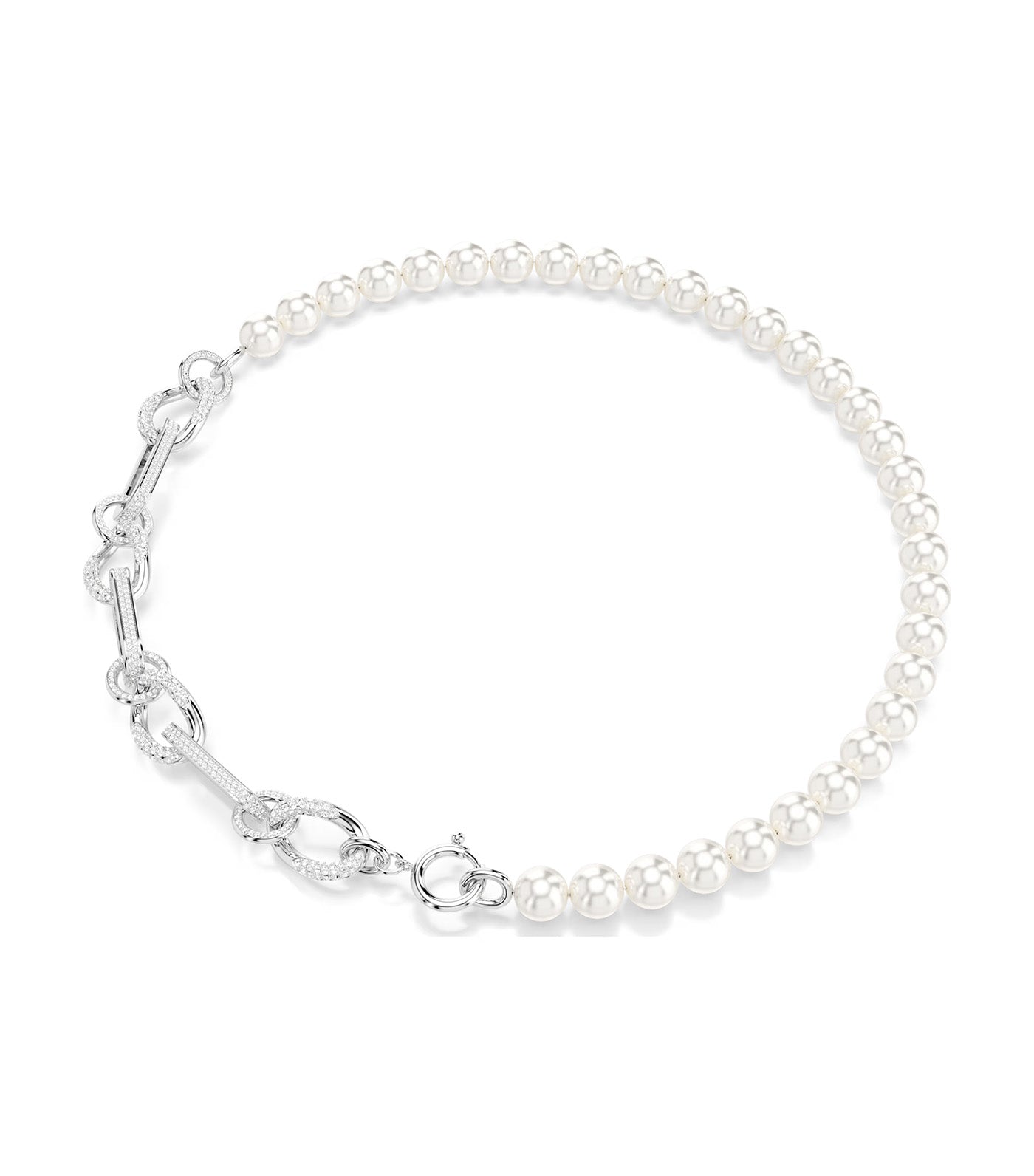 Dextera Necklace Crystal Pearl, Mixed Links, White, Rhodium Plated White