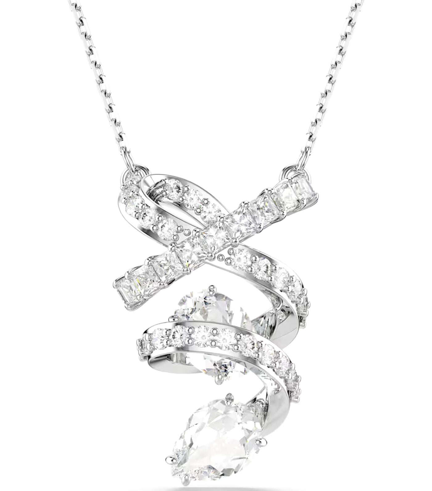 Hyperbola Pendant Mixed Cuts, White, Rhodium Plated