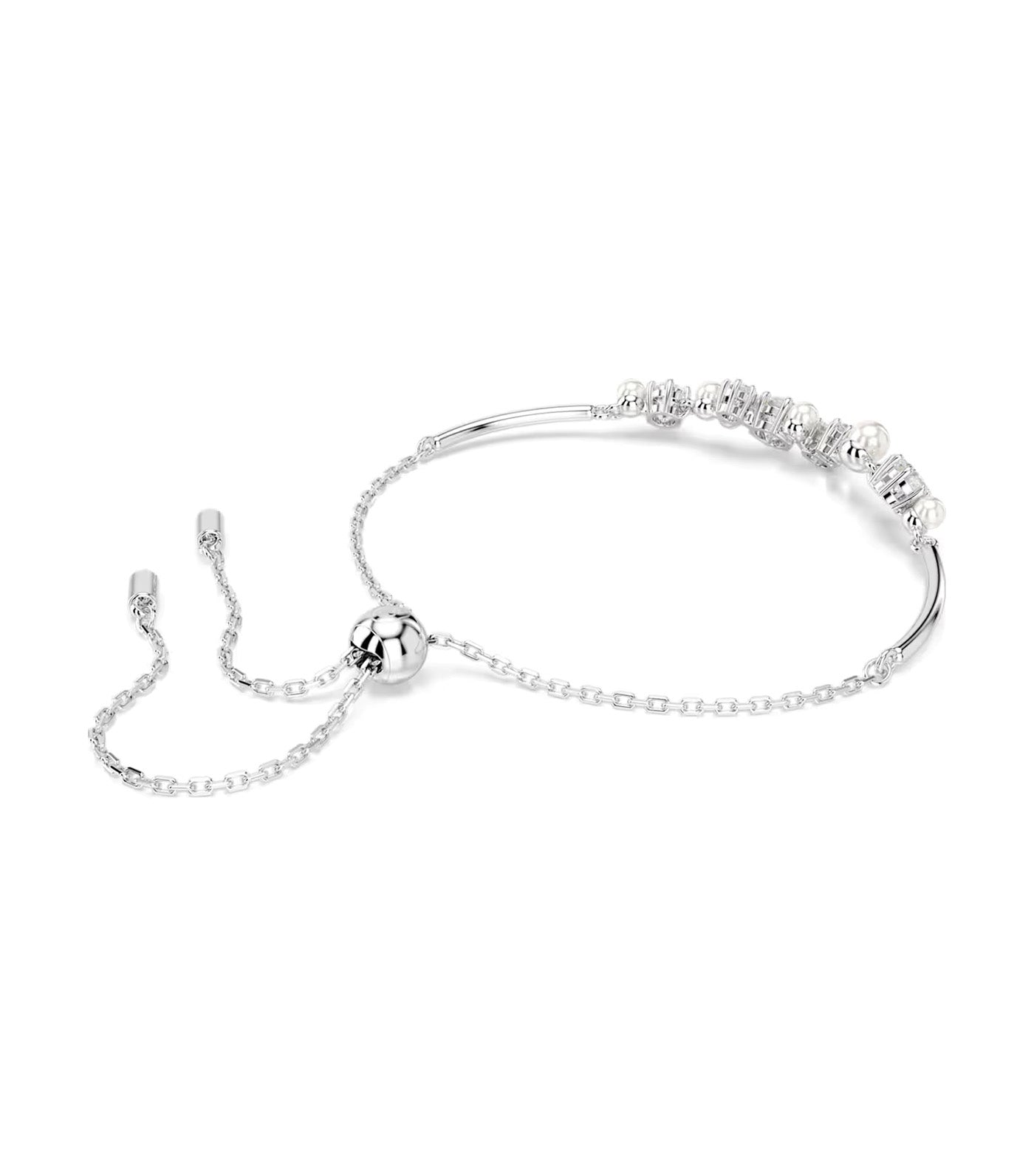 Constella Bangle Crystal Pearl, Round Cuts, White, Rhodium Plated