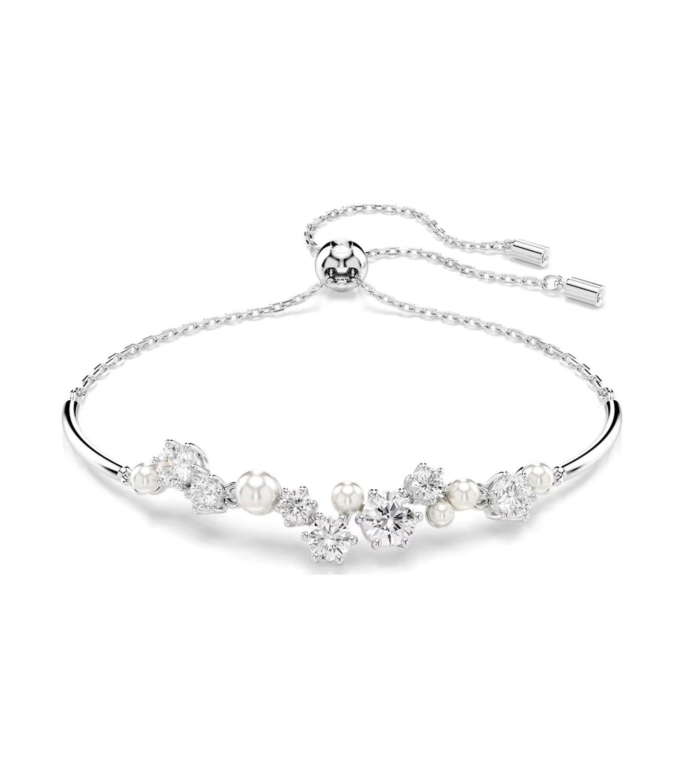 Constella Bangle Crystal Pearl, Round Cuts, White, Rhodium Plated