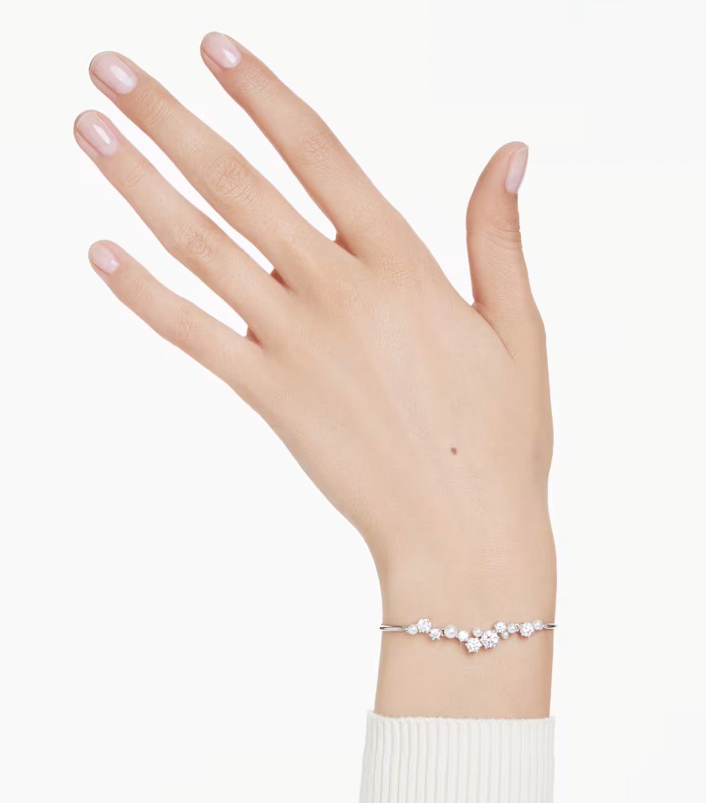 Constella Bangle Crystal Pearl, Round Cuts, White, Rhodium Plated