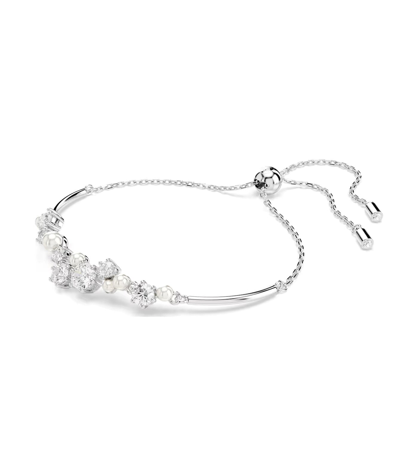 Constella Bangle Crystal Pearl, Round Cuts, White, Rhodium Plated