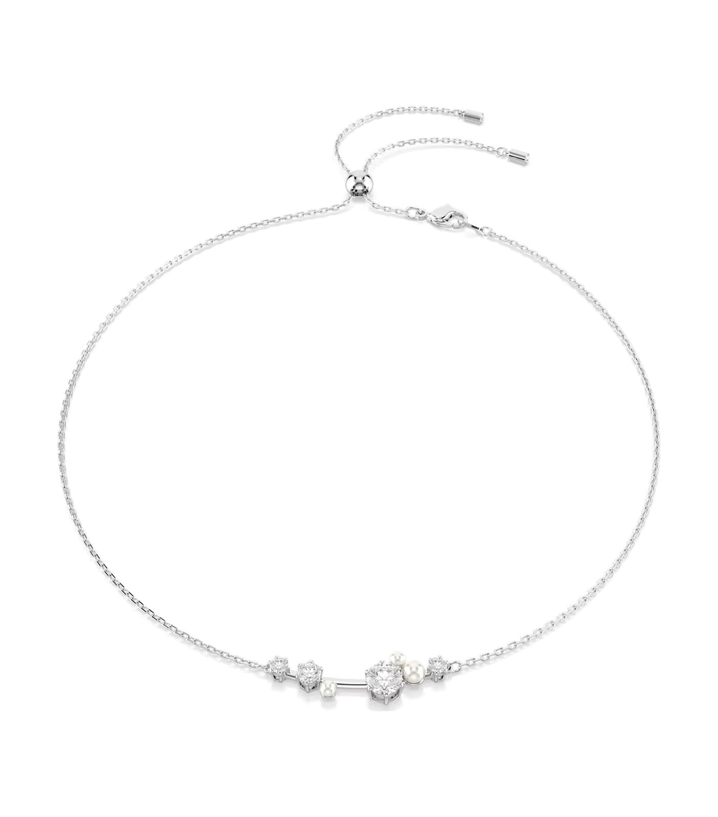 Constella Necklace, Crystal Pearl, Round Cuts, White, Rhodium Plated