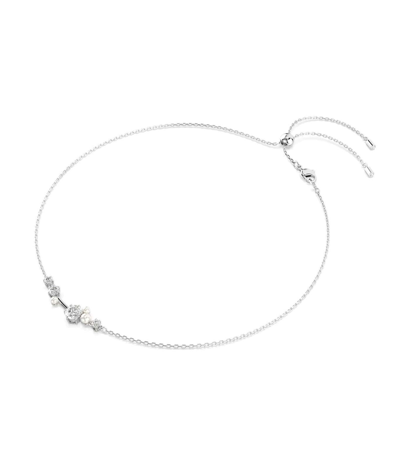 Constella Necklace, Crystal Pearl, Round Cuts, White, Rhodium Plated