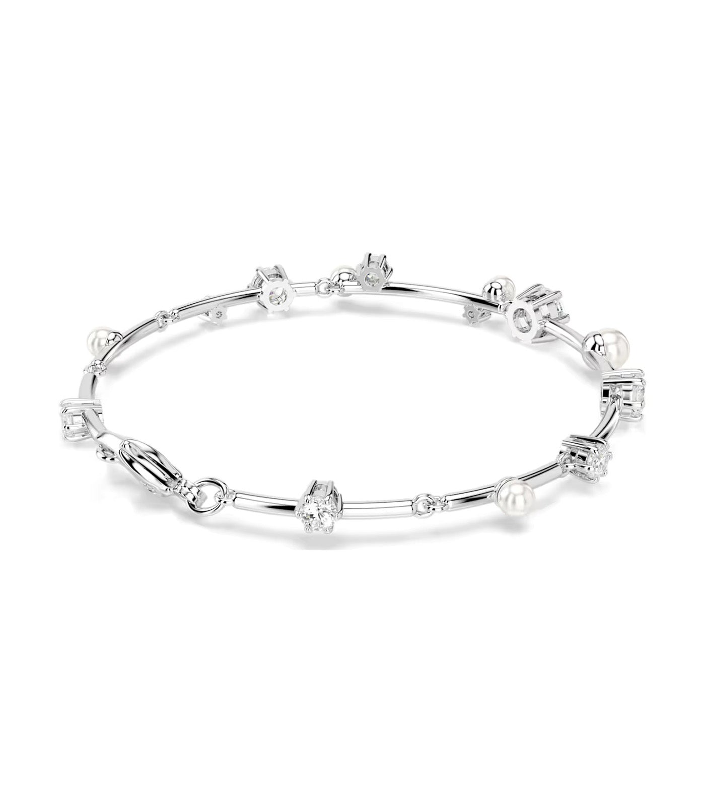 Constella Tennis Bracelet Crystal Pearl, Round Cuts, White, Rhodium Plated