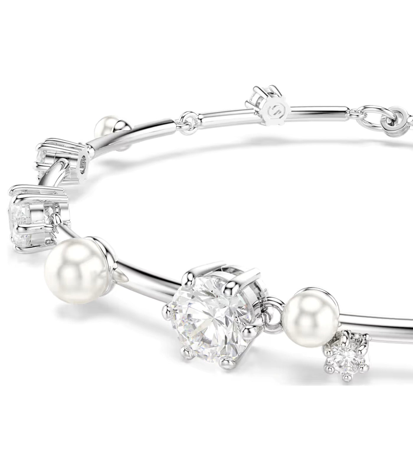 Constella Tennis Bracelet Crystal Pearl, Round Cuts, White, Rhodium Plated