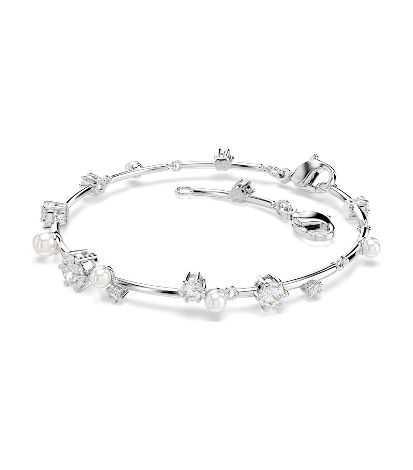 Constella Tennis Bracelet Crystal Pearl, Round Cuts, White, Rhodium Plated