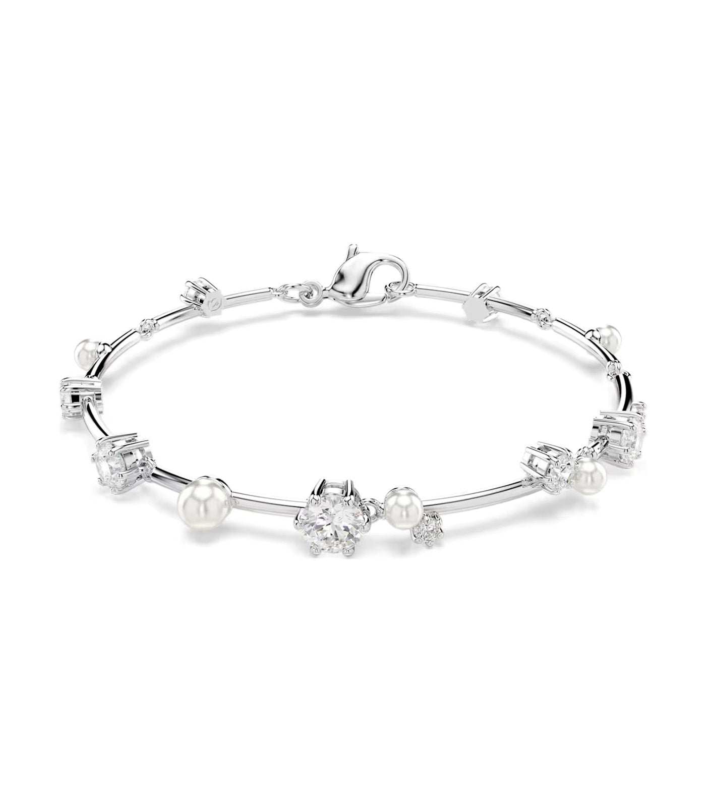 Constella Tennis Bracelet Crystal Pearl, Round Cuts, White, Rhodium Plated