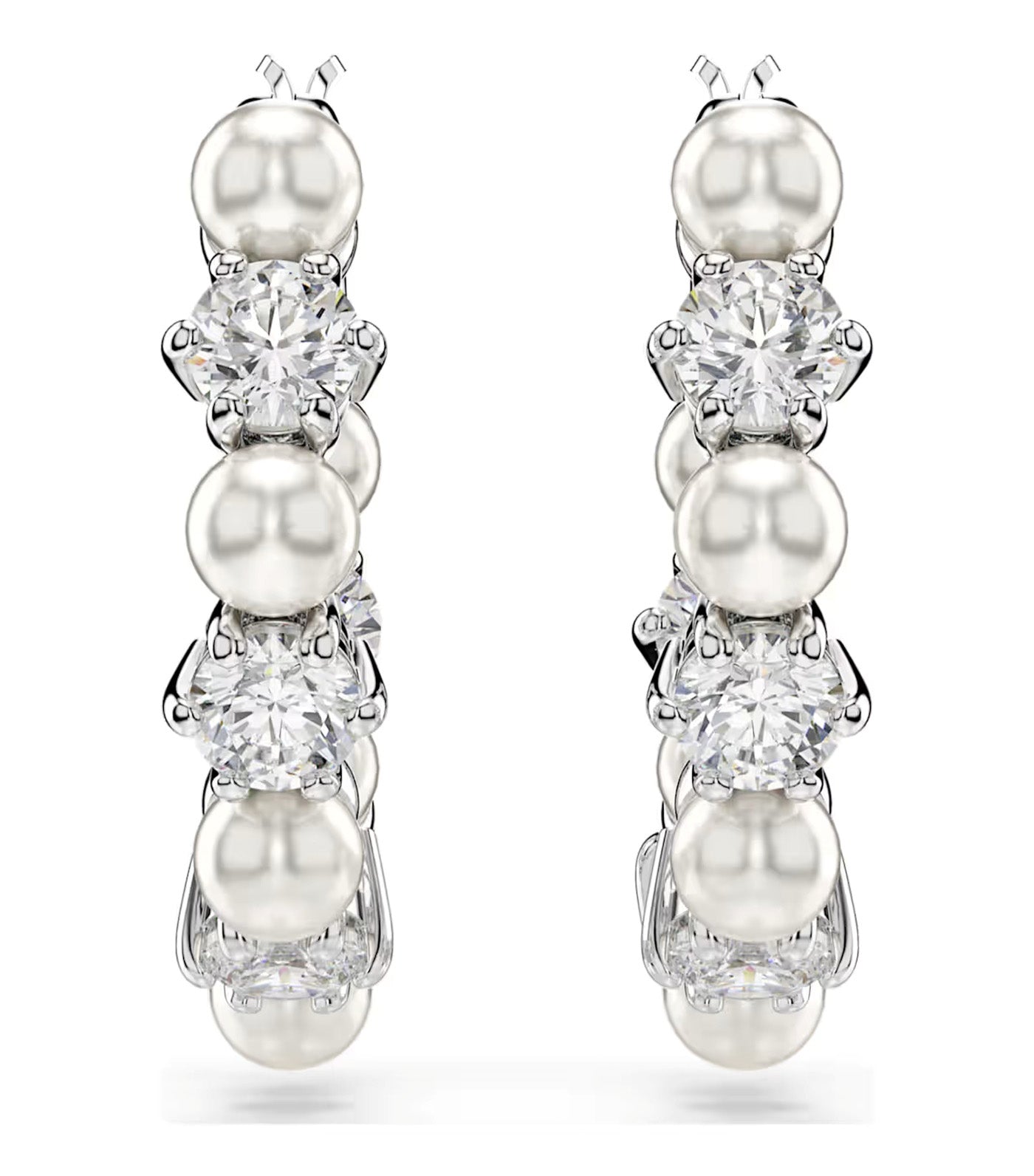 Matrix Drop Earrings Crystal Pearl, Round Cut, White, Rhodium Plated