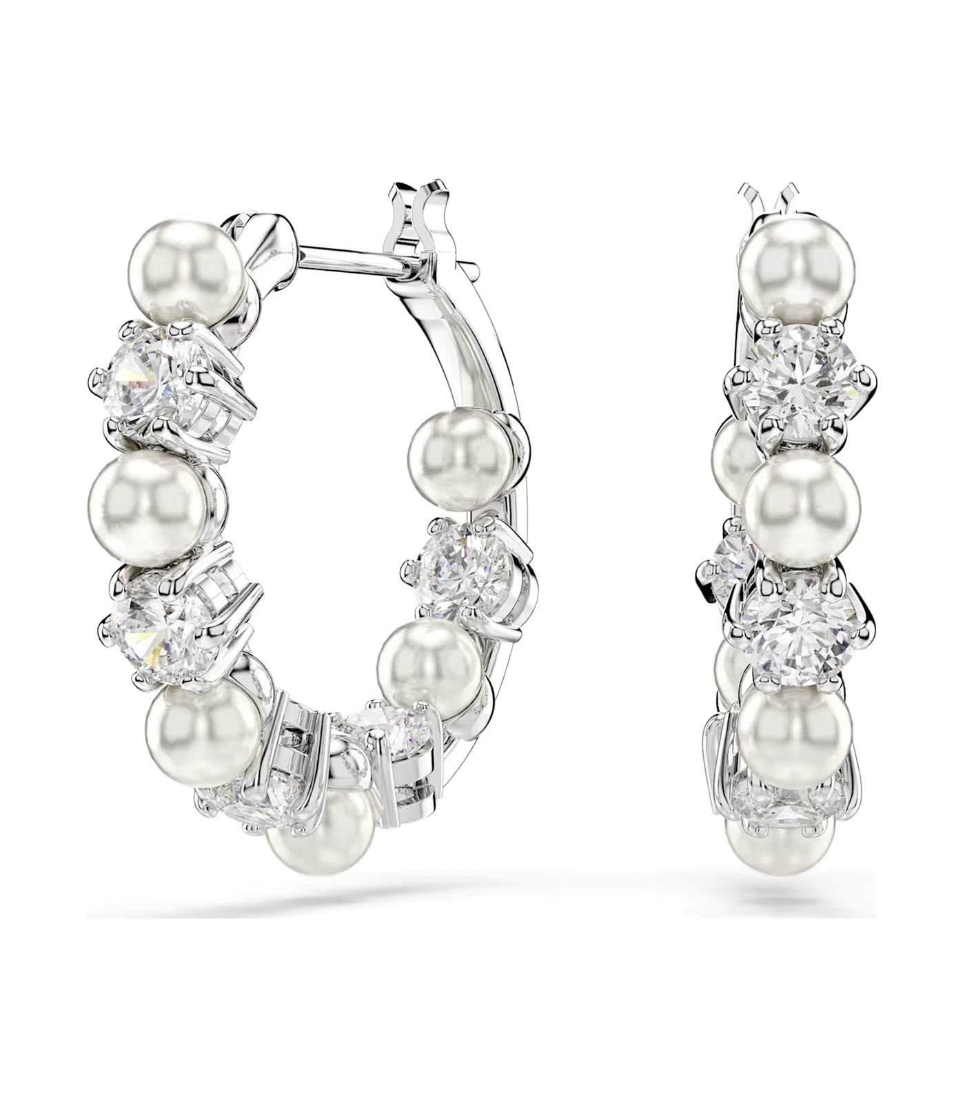 Matrix Drop Earrings Crystal Pearl, Round Cut, White, Rhodium Plated