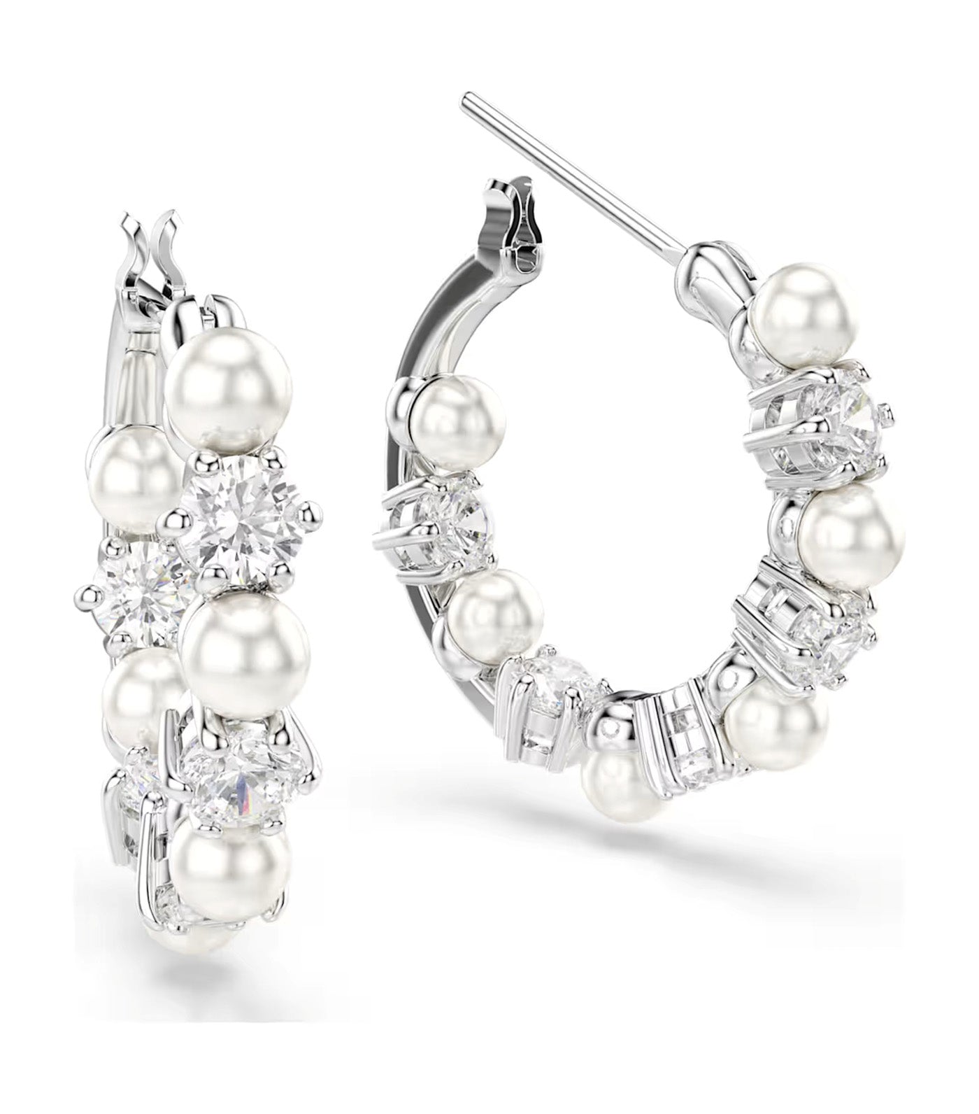 Matrix Drop Earrings Crystal Pearl, Round Cut, White, Rhodium Plated