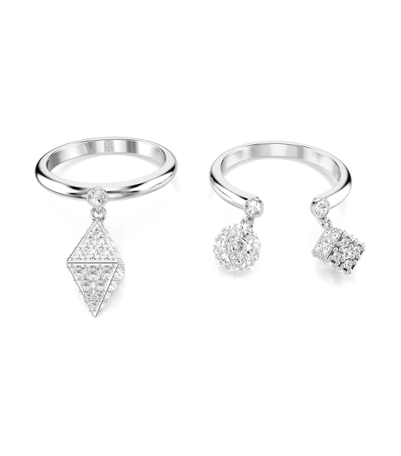 Dextera Ring Set (2), Sphere and Cube, Rhodium Plated, White