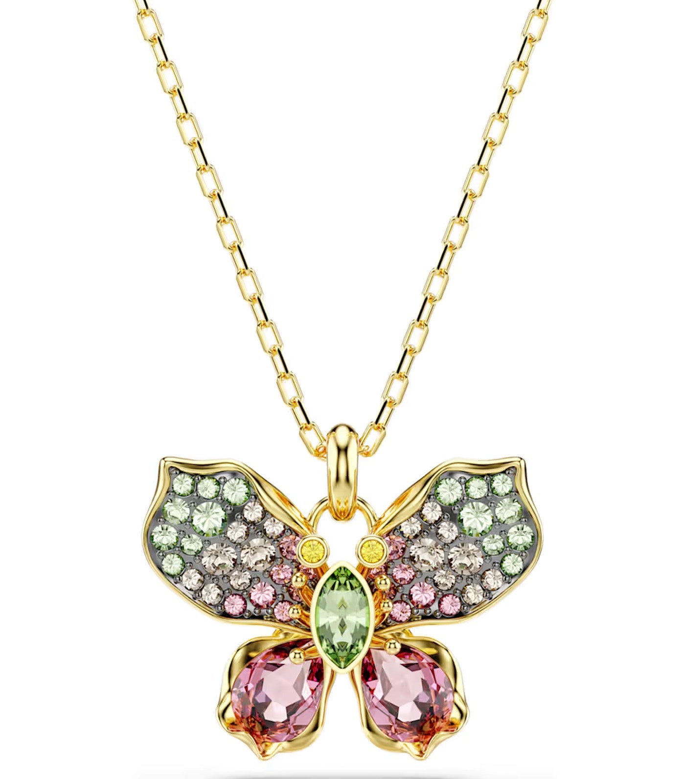 Idyllia Pendant Mixed Cuts, Pavé, Butterfly, Multicolored, Gold-Tone Plated