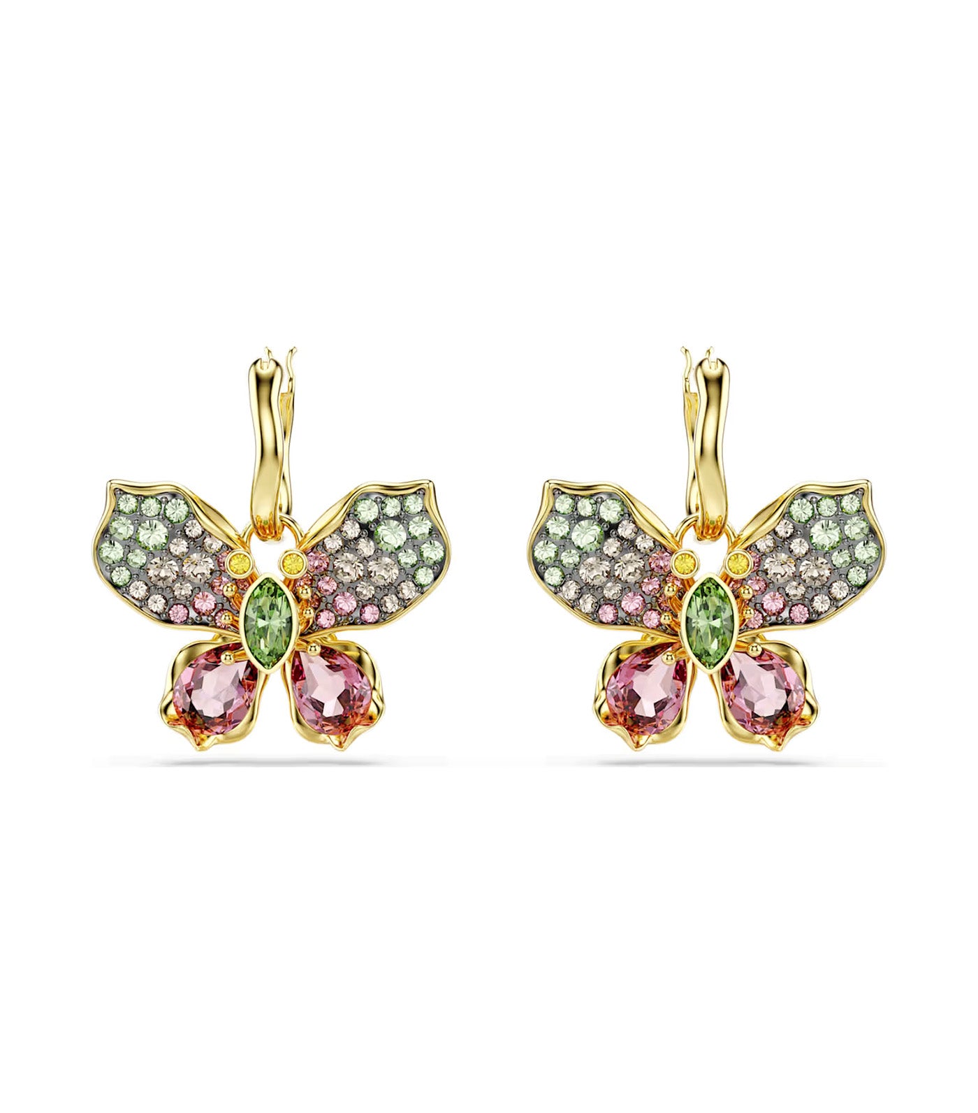 Idyllia Drop Earrings Mixed Cuts, Pavé, Butterfly, Multicolored, Gold-Tone Plated