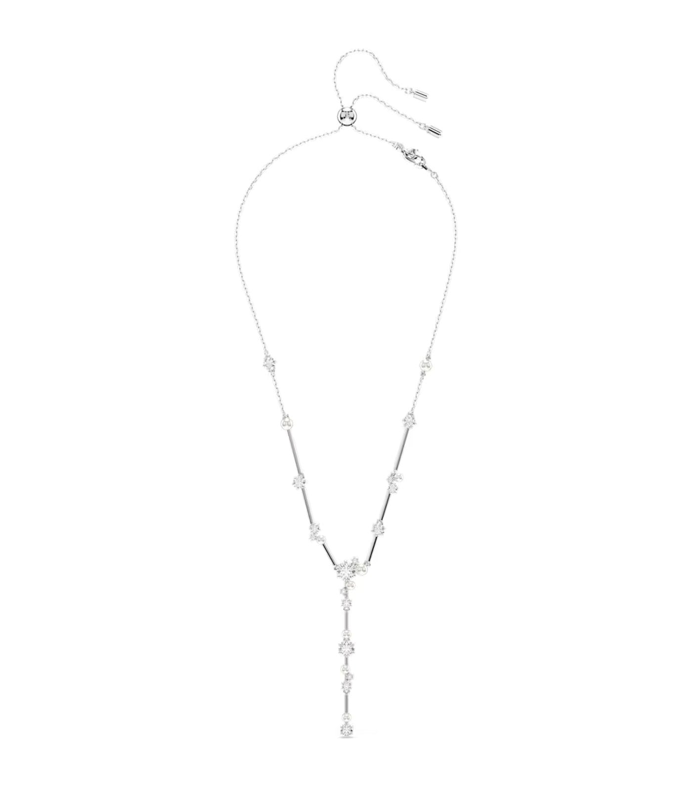 Constella Y Necklace Crystal Pearl, Round Cuts, White, Rhodium Plated