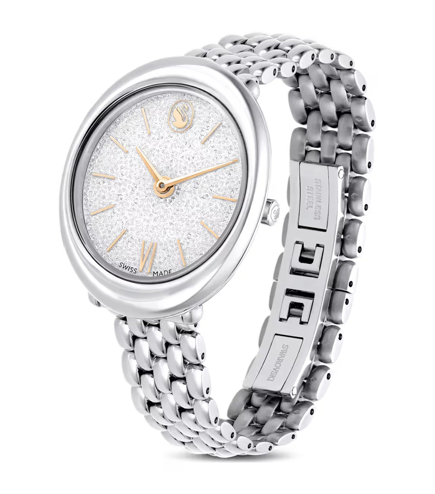 Imber Oval Watch Swiss Made, Metal Bracelet, Stainless Steel Silver