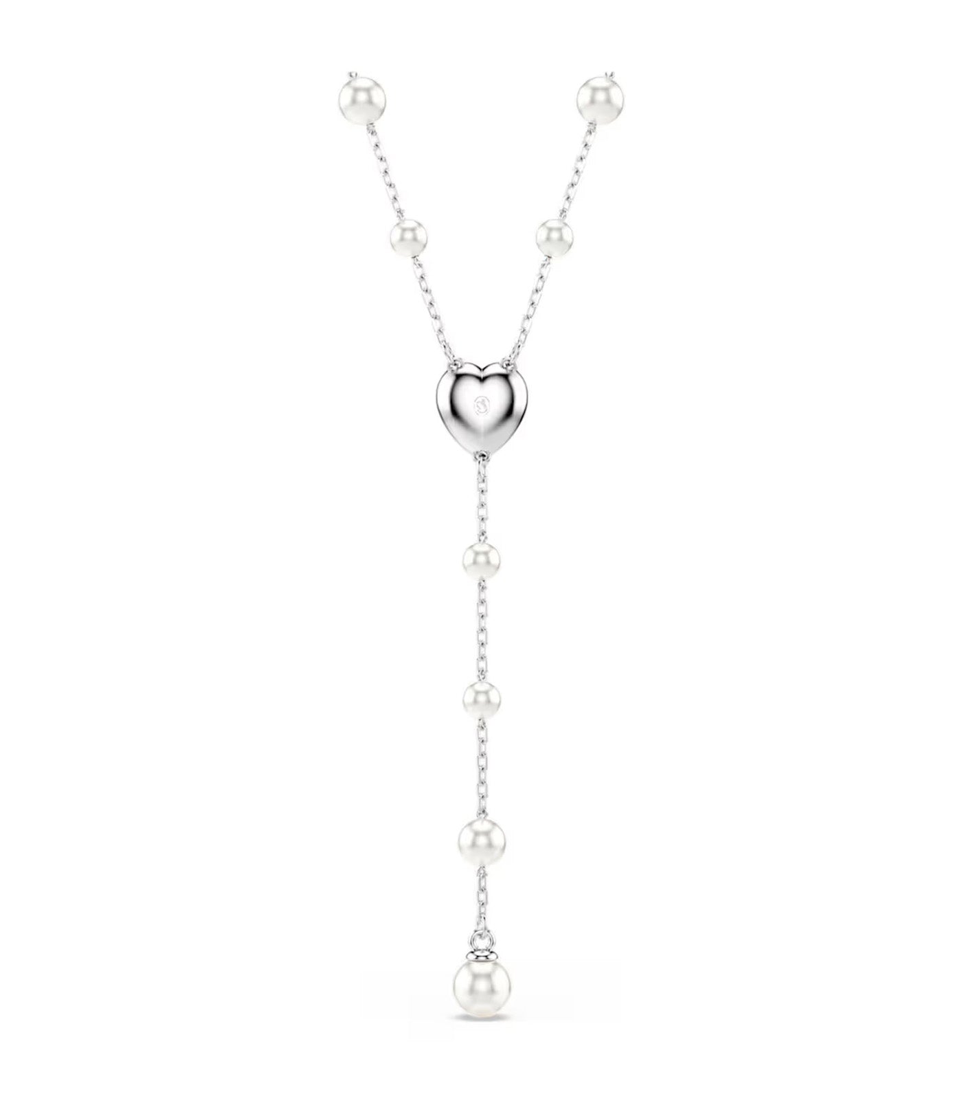 Ariana Grande x Swarovski Y Necklace Crystal Pearl, Mixed Cuts, Heart, White, Rhodium Plated