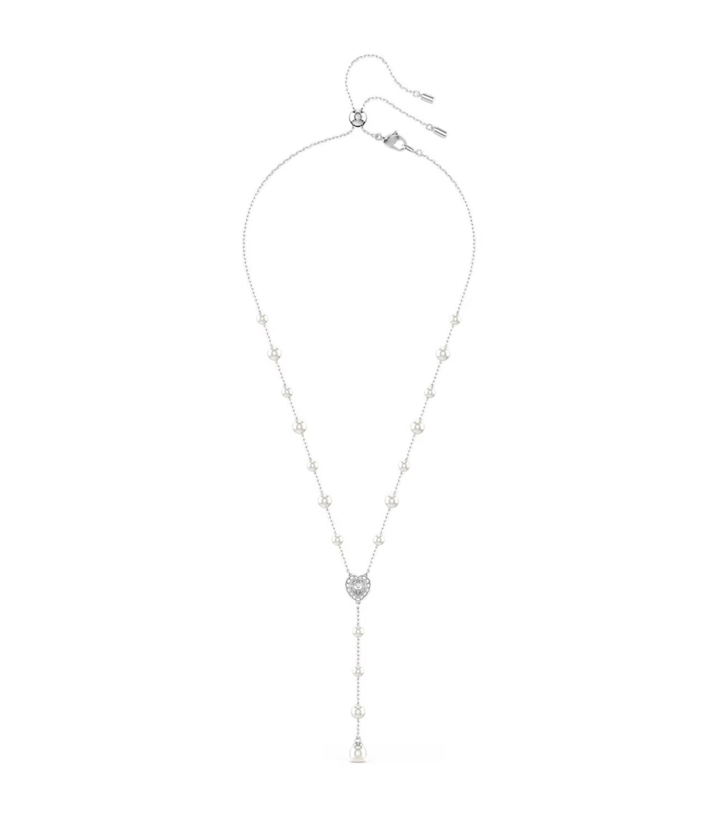 Ariana Grande x Swarovski Y Necklace Crystal Pearl, Mixed Cuts, Heart, White, Rhodium Plated