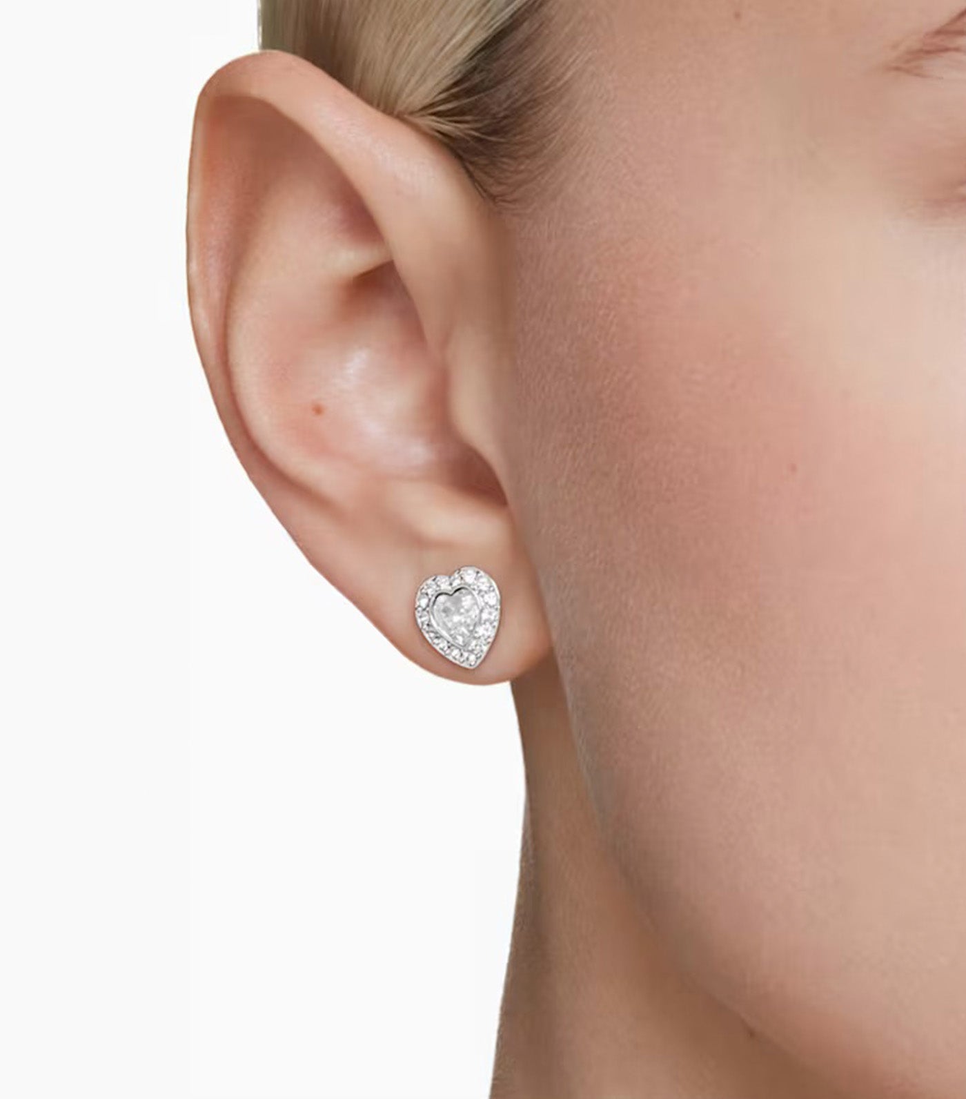 Ariana Grande x Swarovski Stud Earrings Mixed Cuts, Heart, White, Rhodium Plated