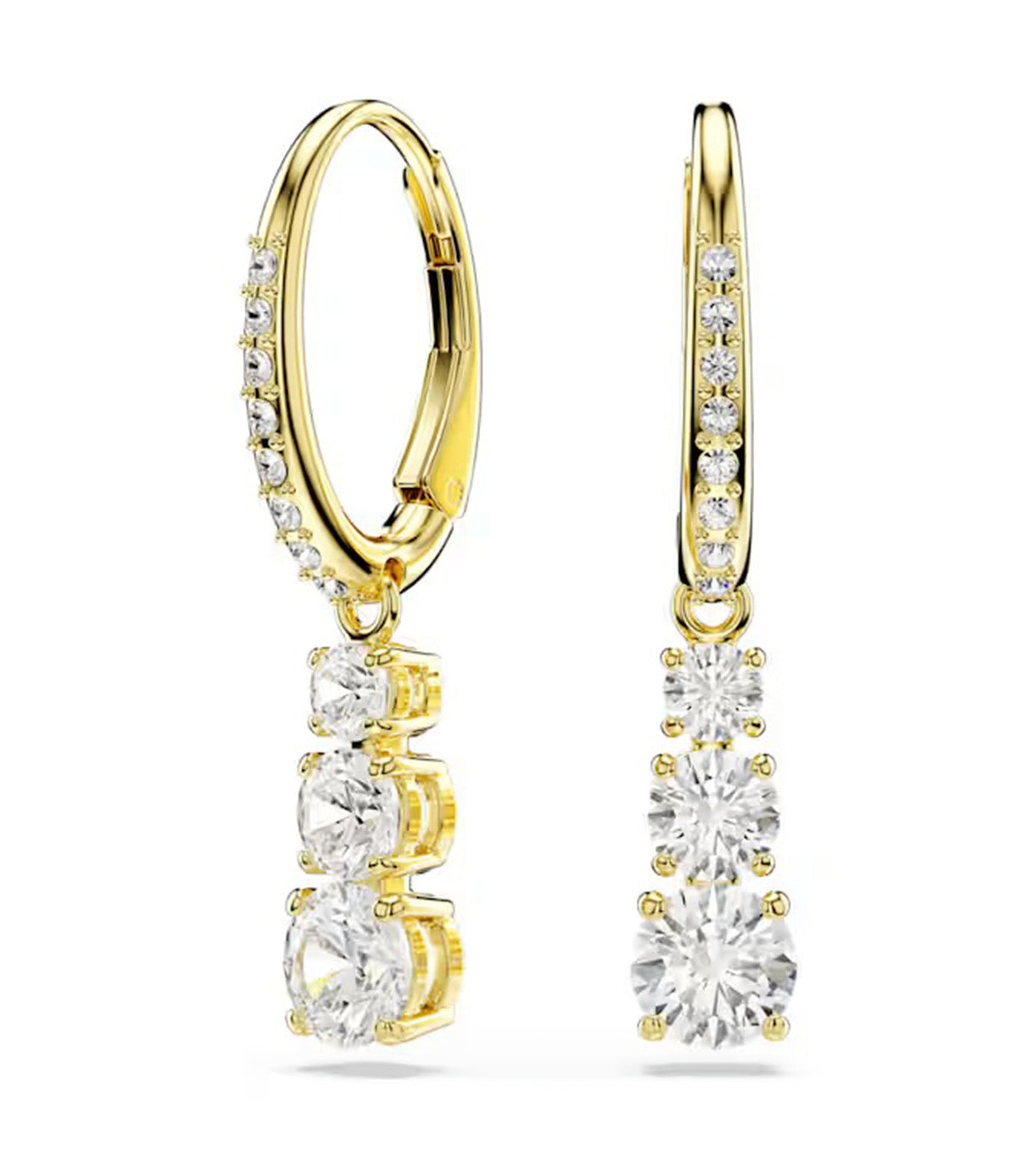 Swarovski Stilla Attract Hoop Earrings Round Cut, White, Gold-Tone Plated