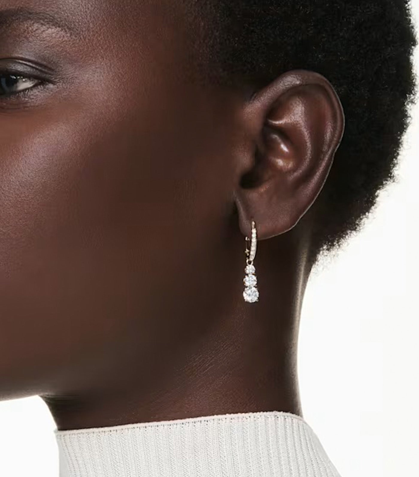 Swarovski Stilla Attract Hoop Earrings Round Cut, White, Gold-Tone Plated