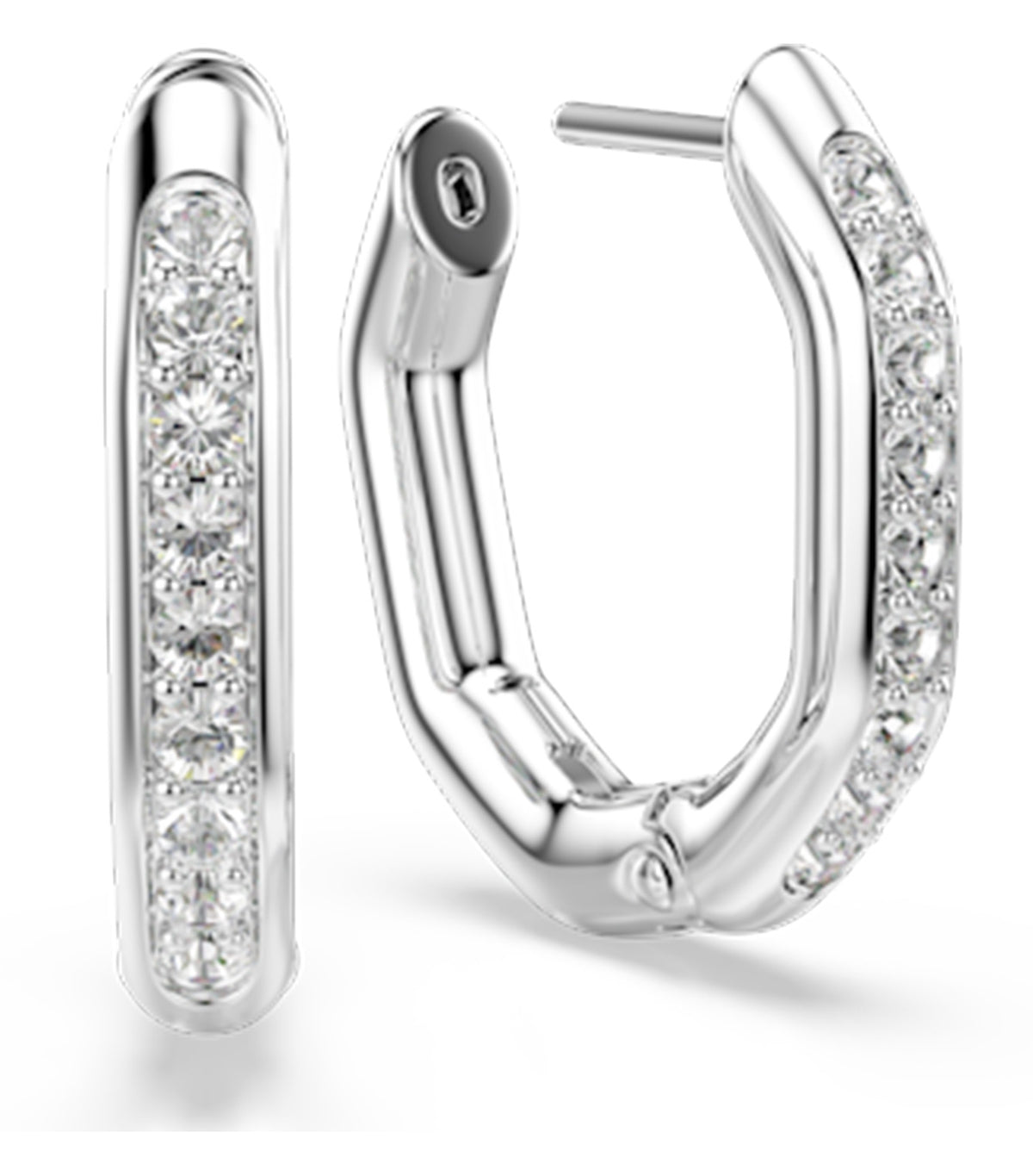 Dextera Hoop Earrings Octagon Shape Round Cut Small Rhodium Plated White