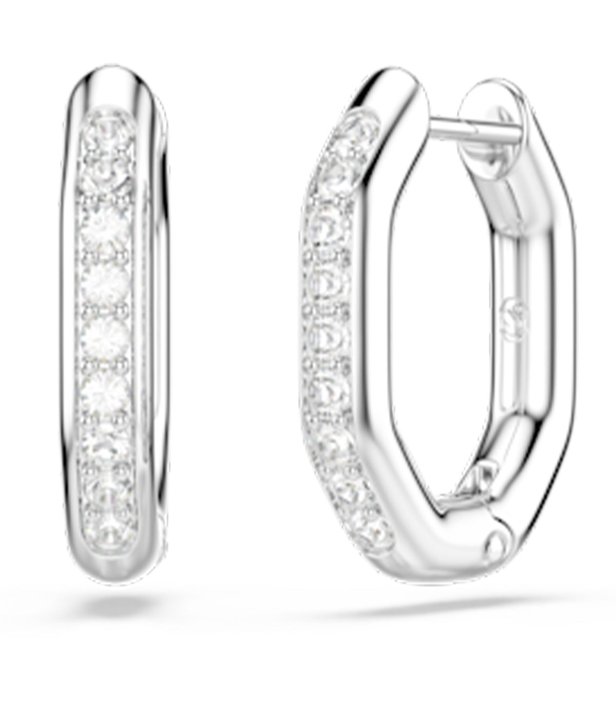 Dextera Hoop Earrings Octagon Shape Round Cut Small Rhodium Plated White