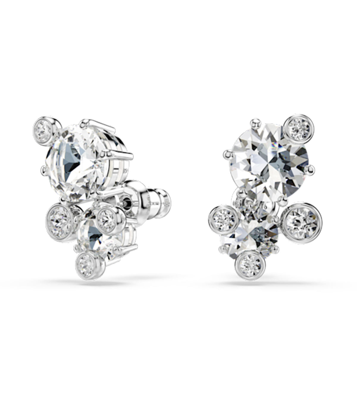 Constella Stud Earrings Round Cut Rhodium Plated White