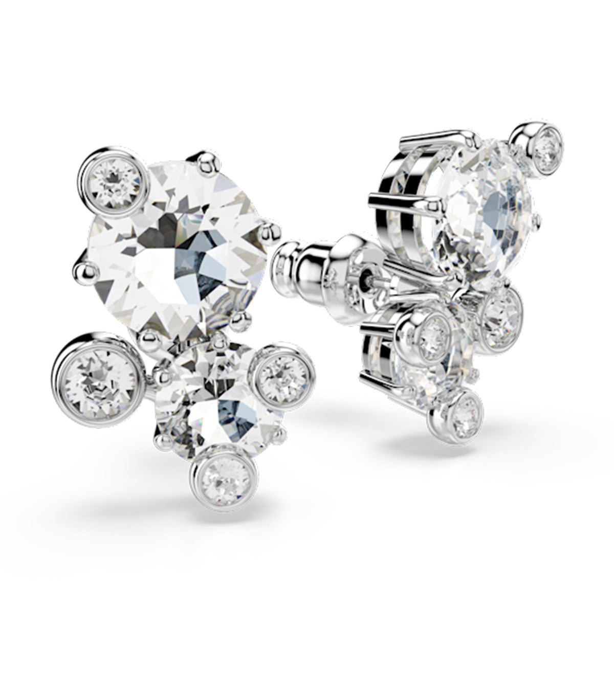 Constella Stud Earrings Round Cut Rhodium Plated White