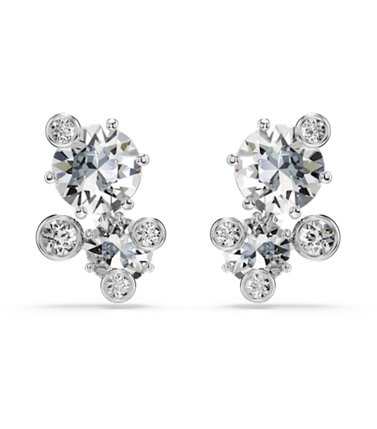 Constella Stud Earrings Round Cut Rhodium Plated White