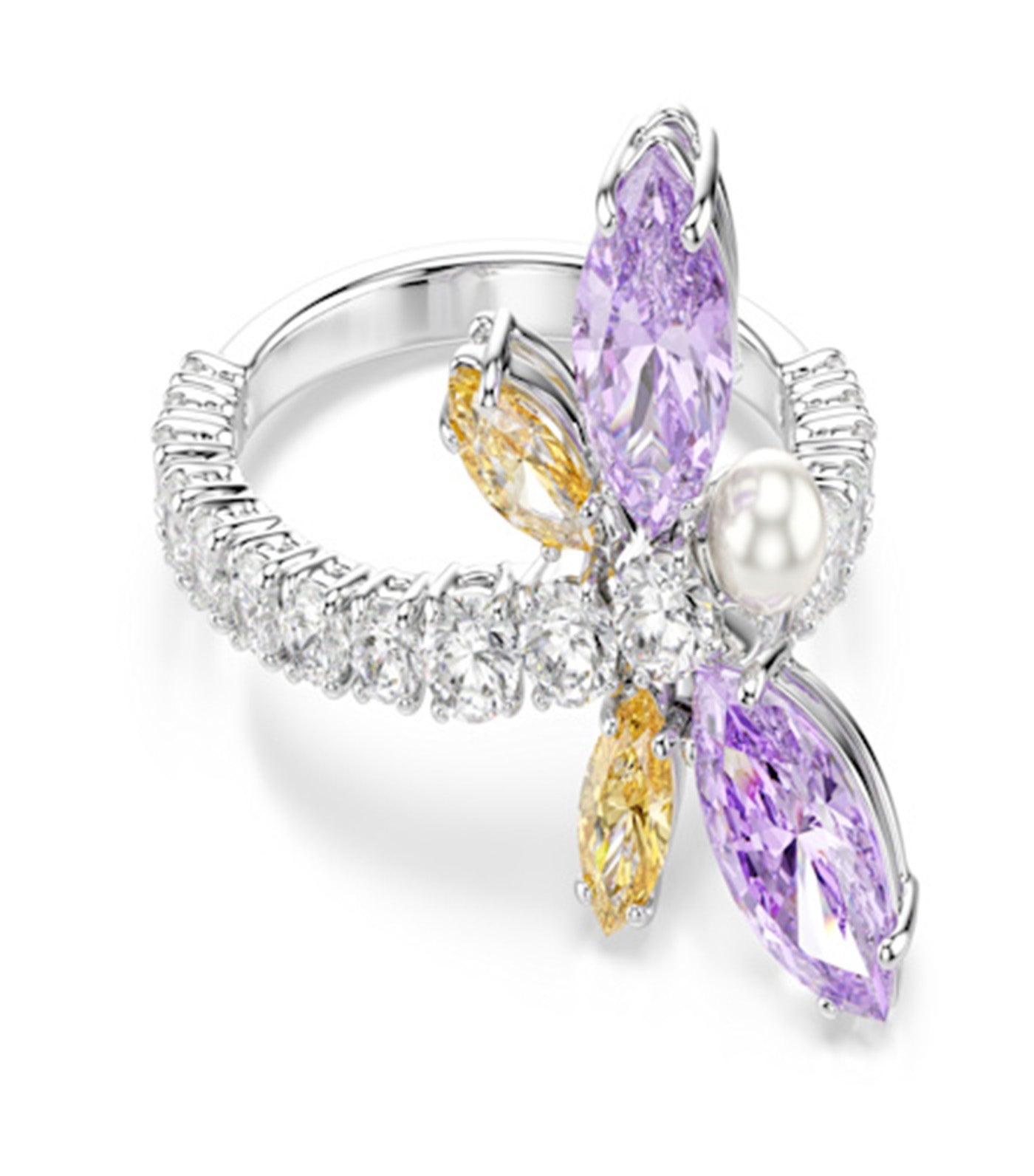 Ariana Grande x Swarovski Motif Ring Mixed Cuts, Dragonfly, Rhodium-Plated Multicolor