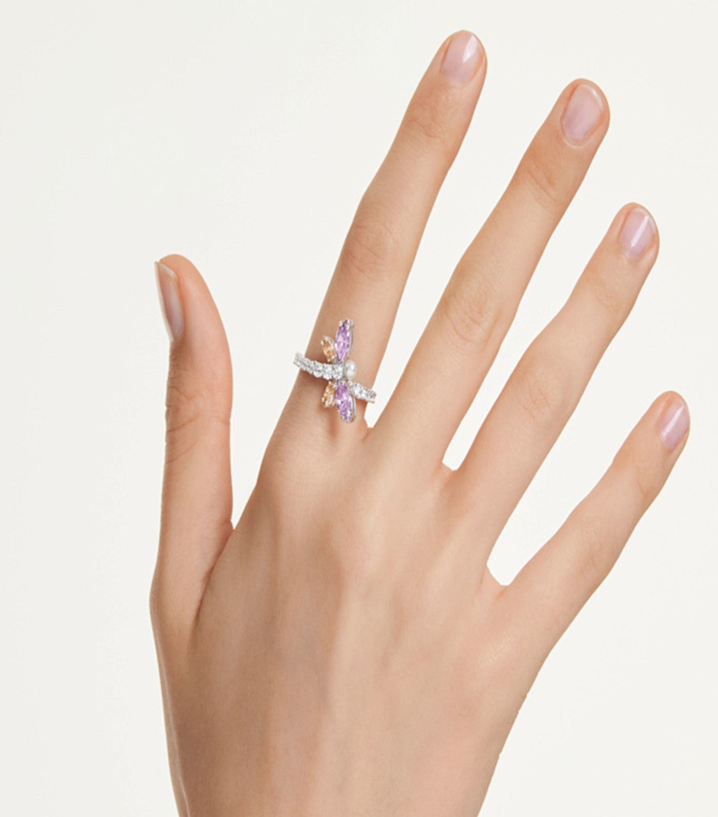 Ariana Grande x Swarovski Motif Ring Mixed Cuts, Dragonfly, Rhodium-Plated Multicolor