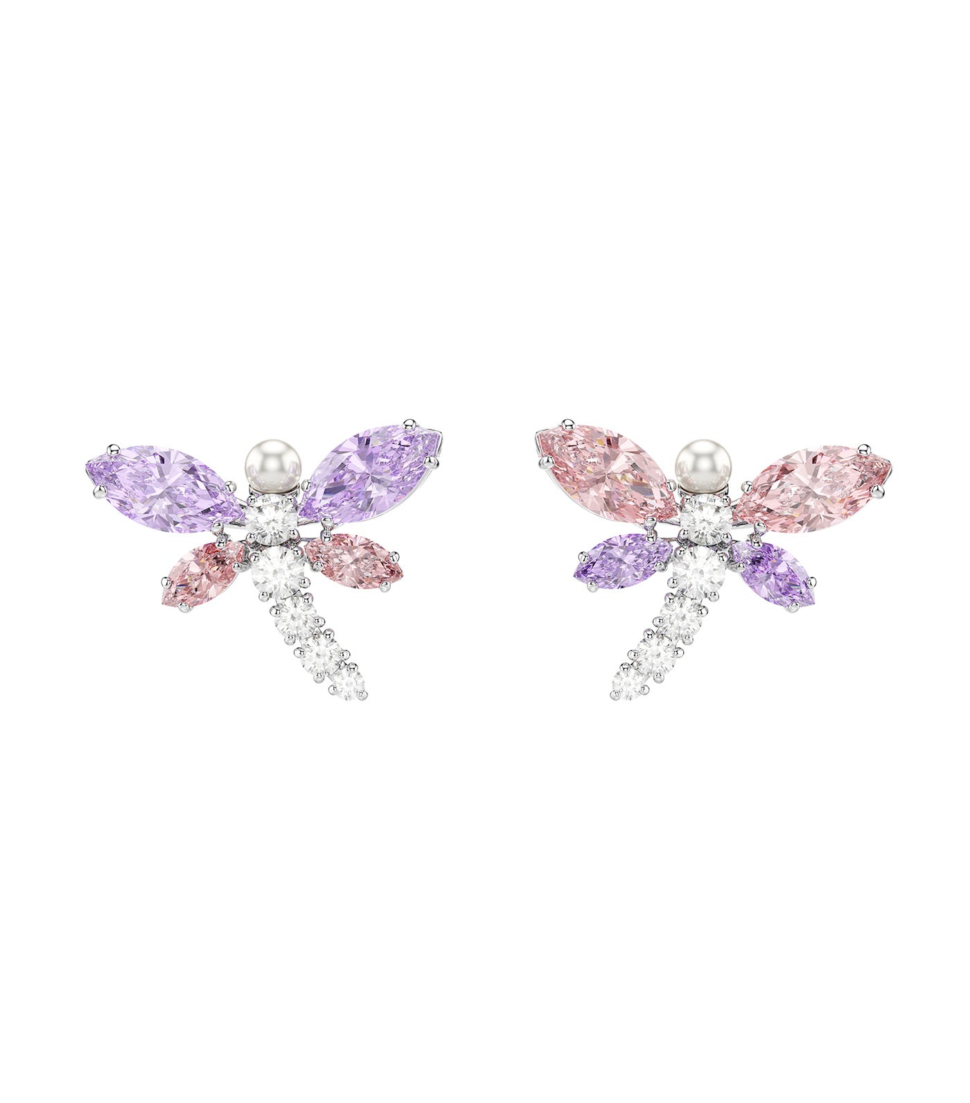Ariana Grande x Swarovski Stud Earrings Mixed Cuts, Dragonfly, Rhodium-Plated, Multicolor