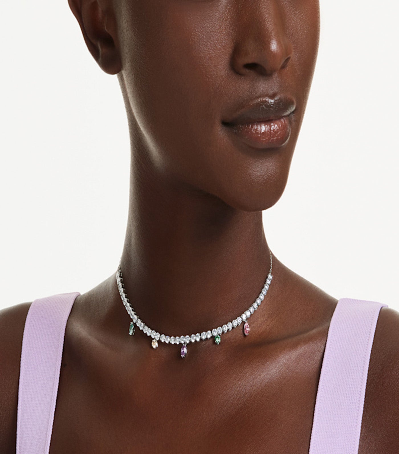 Ariana Grande x Swarovski Tennis Necklace Mixed Cuts, Rhodium-Plated, Multicolor