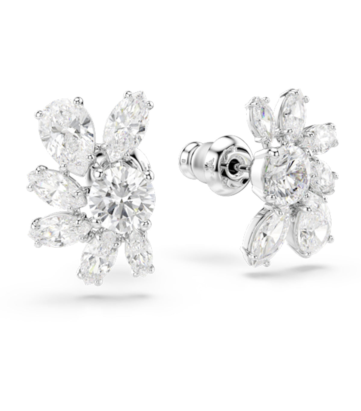 Mesmera Stud Earrings Mixed Cuts Flower Rhodium Plated White