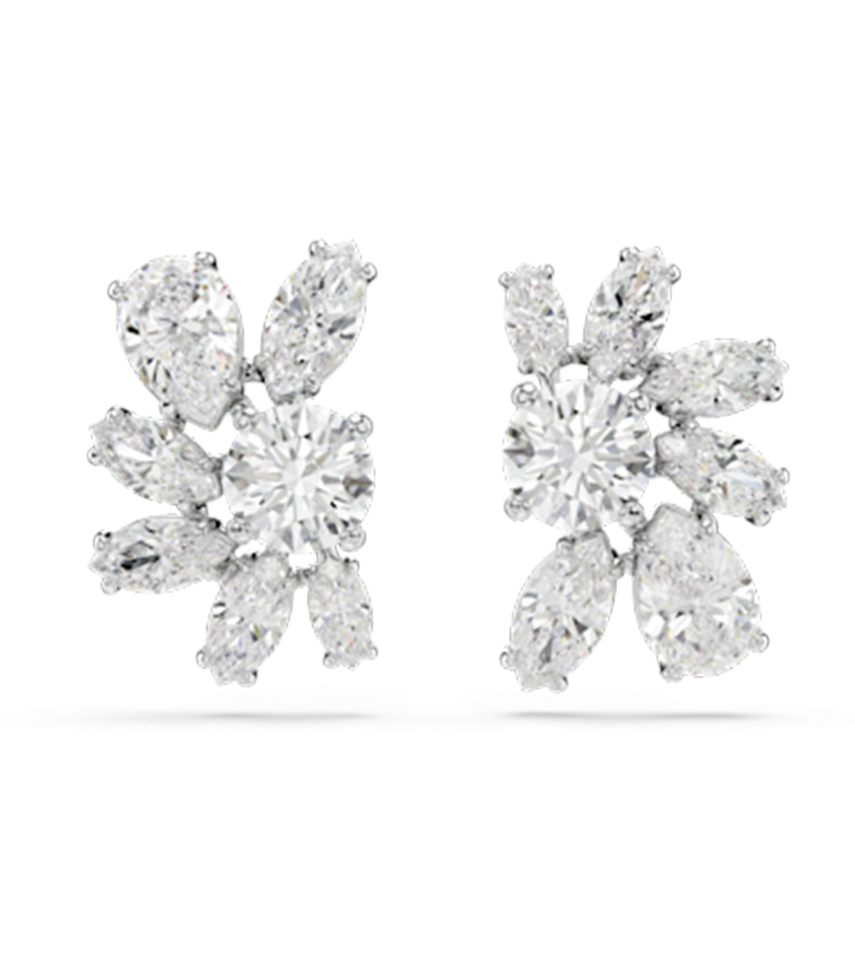 Mesmera Stud Earrings Mixed Cuts Flower Rhodium Plated White