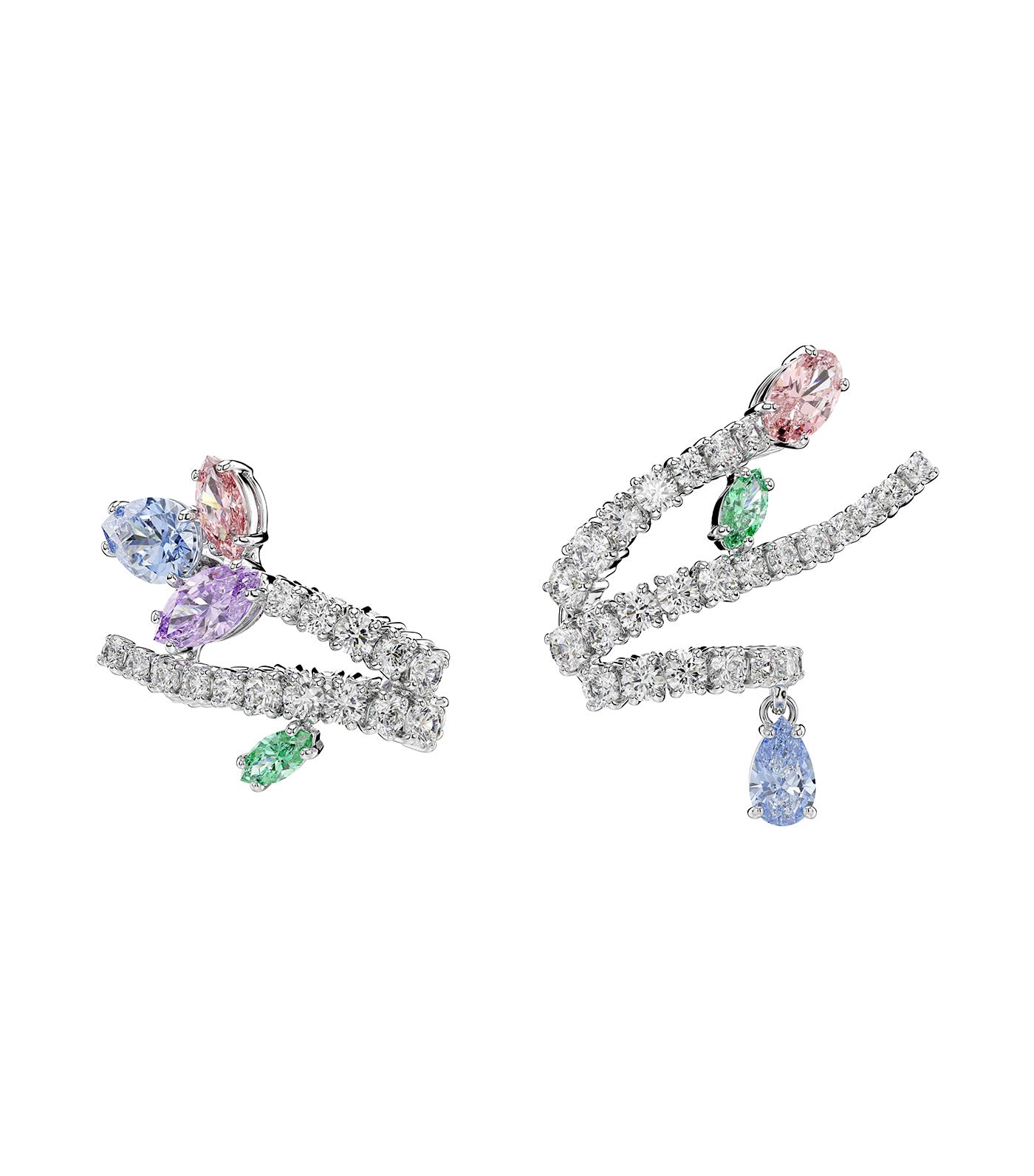 Ariana Grande x Swarovski Ear Cuffs Mixed Cuts, Rhodium Plated, Multicolor