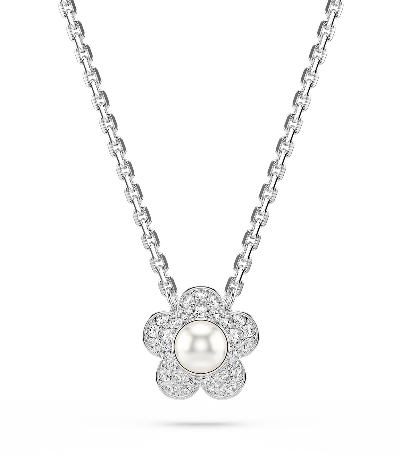 Ariana Grande x Swarovski Pendant Necklace Round Cut, Flower, White, Rhodium Plated