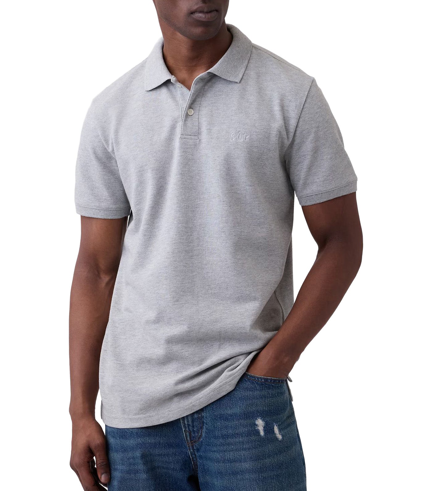 GAP Logo Pique Polo Shirt Gray Heather