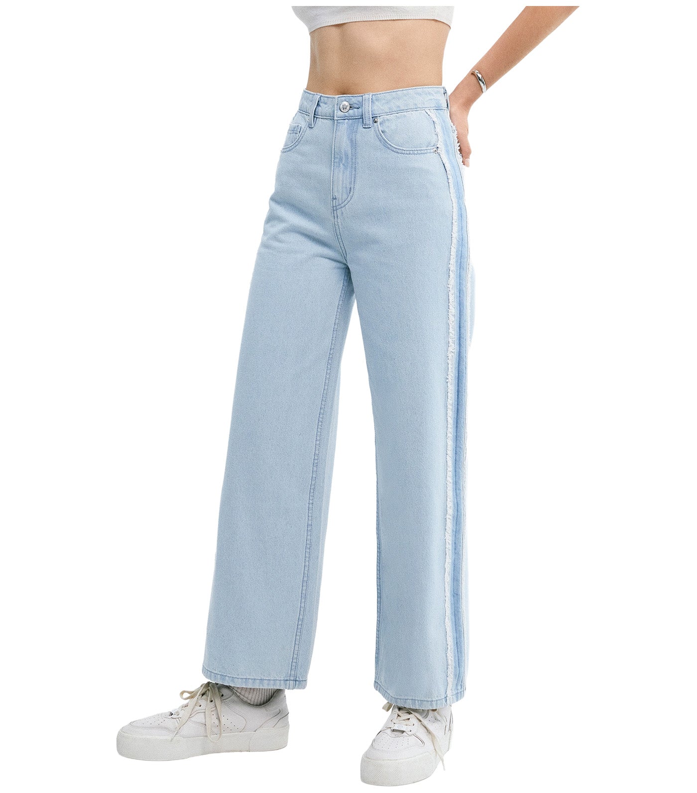 Side Trim Wide Leg Jeans Light Blue