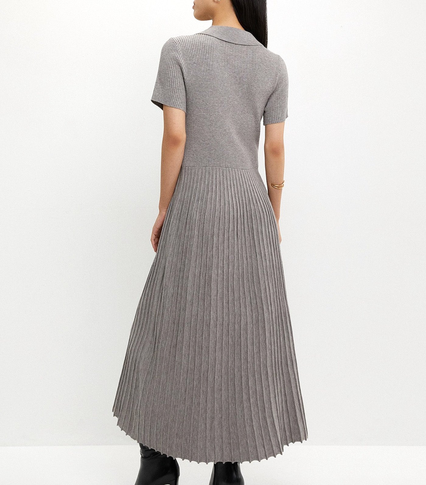 Pomelo Buttoned Pleat Knit Dress Mid Gray