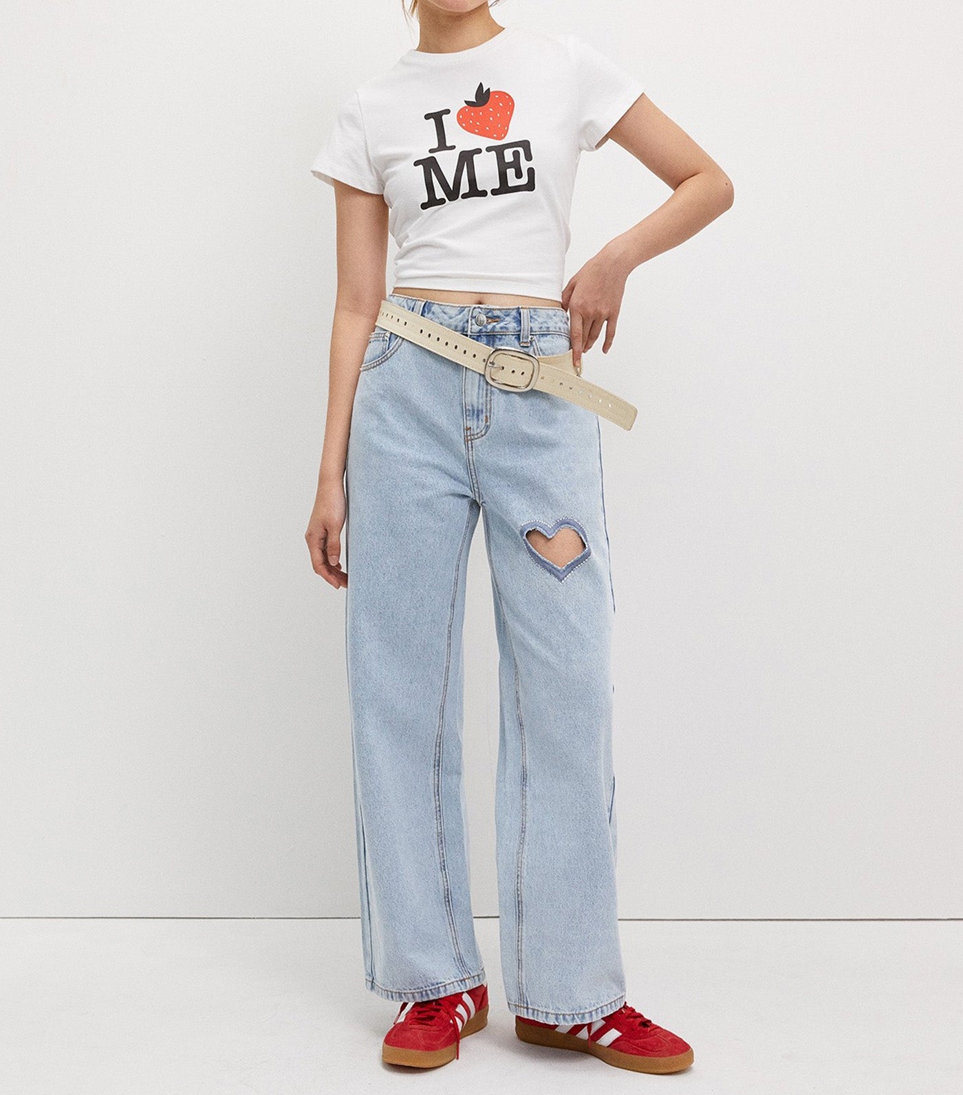 Pomelo Heart Cut Out Jeans Blue