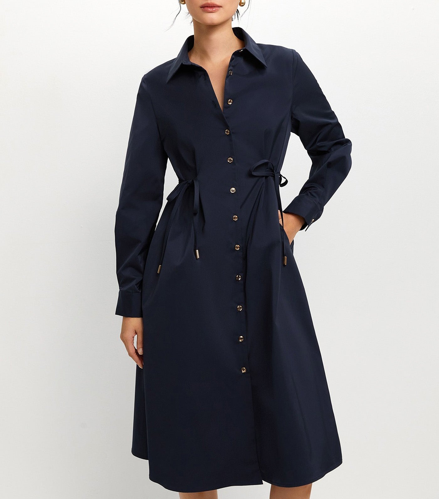 Side Bow Long Sleeve Dress Navy