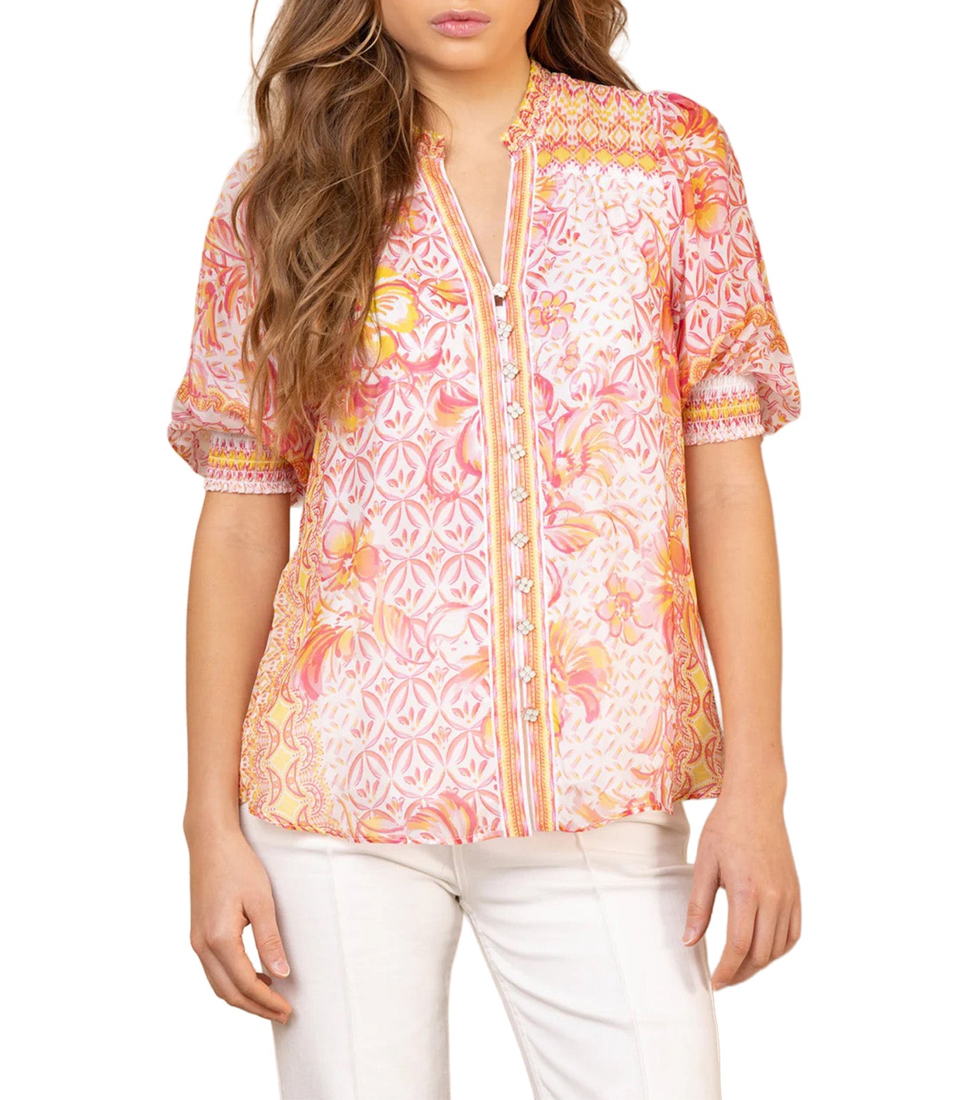 Hale Bob Maddie Chiffon Top Pink