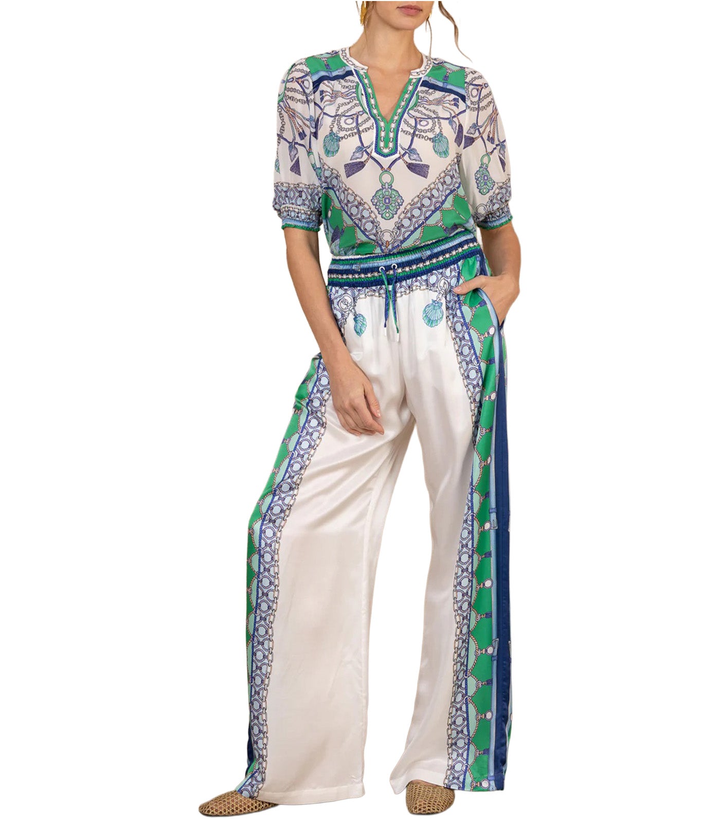 Hale Bob Danica Silk Charmeuse Pant Blue