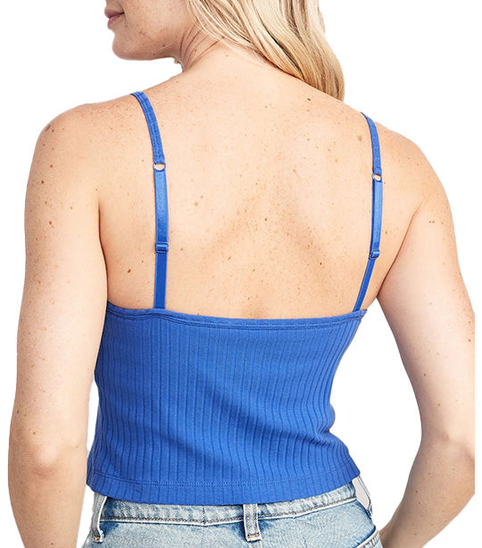 Strappy Rib-Knit Cropped Tank Top for Women Crayon Blue