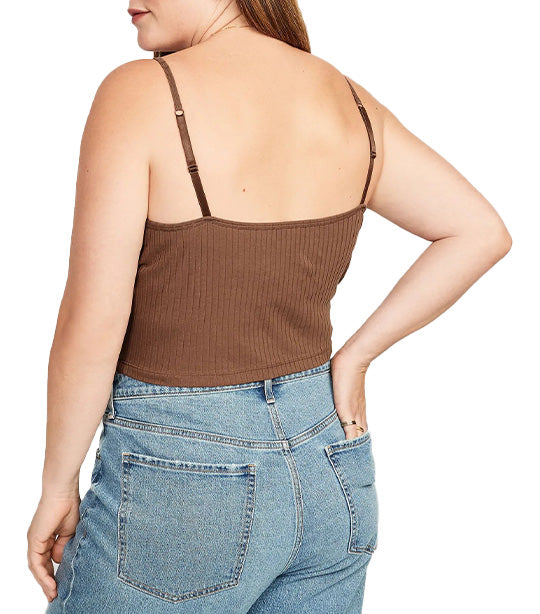 Strappy Rib-Knit Cropped Tank Top for Women Date Palm